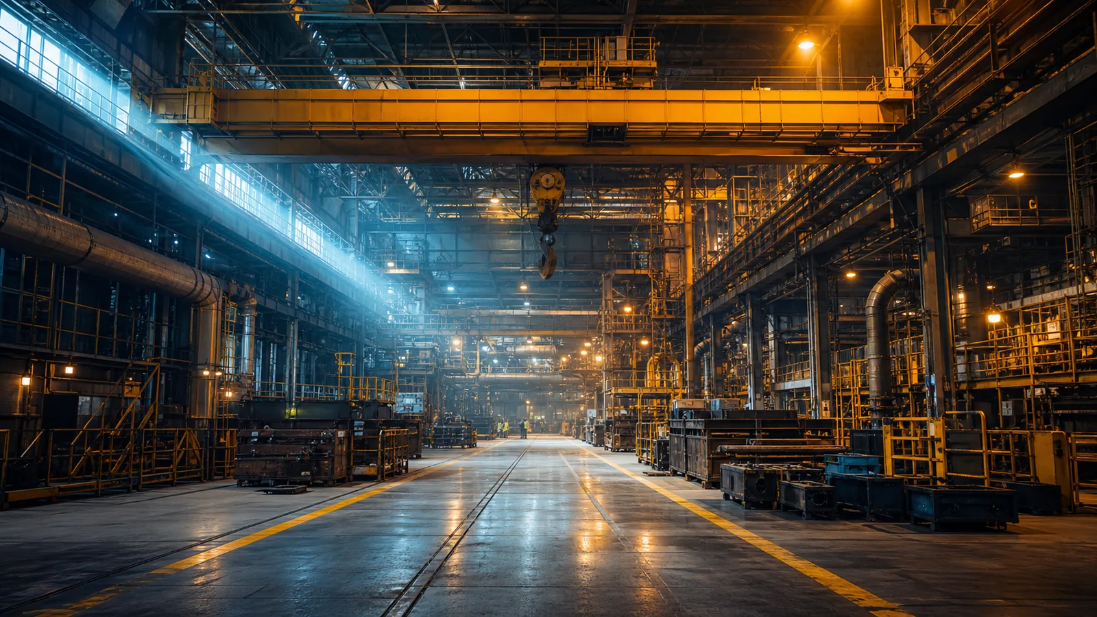 Interior de planta industrial mexicana iluminada